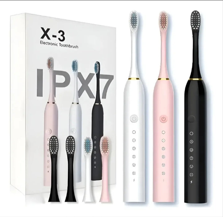 Escova Dental Elétrica Recarregável USB com 6 Modos e 4 Refil IPX7 - AJ-128 Rosa