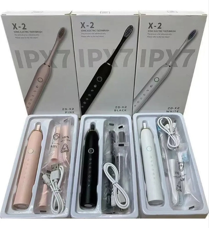 Escova Dental Elétrica Recarregável USB com 6 Modos e 4 Refil IPX7 - AJ-128 Rosa