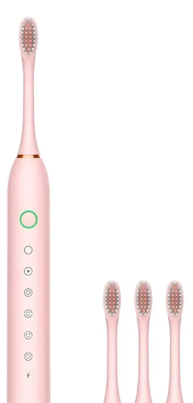 Escova Dental Elétrica Recarregável USB com 6 Modos e 4 Refil IPX7 - AJ-128 Rosa