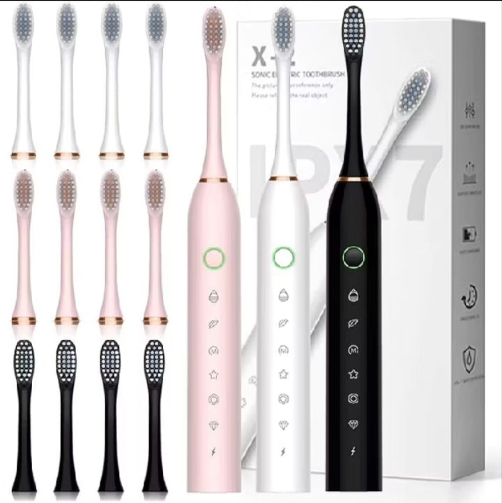 Escova Dental Elétrica Recarregável USB com 6 Modos e 4 Refil IPX7 - AJ-128 Rosa